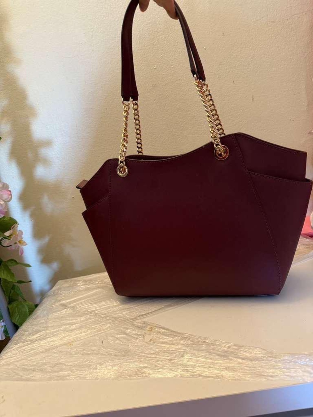 Michael Kors Burgundy Saffiano Chain-Handle Tote - Picture 4 of 9